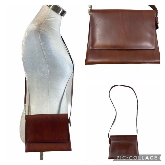 NWOT Brown Leather Crossbody Bag Sample‎ - Picture 1 of 15
